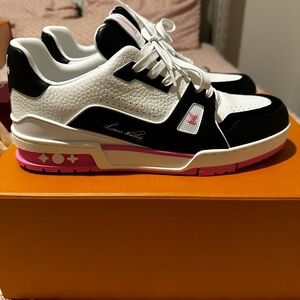 Louis Vuitton Trainer Sneaker  Black and White with Pink Accents
